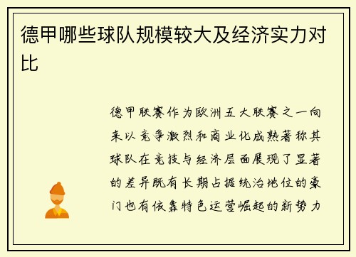 德甲哪些球队规模较大及经济实力对比